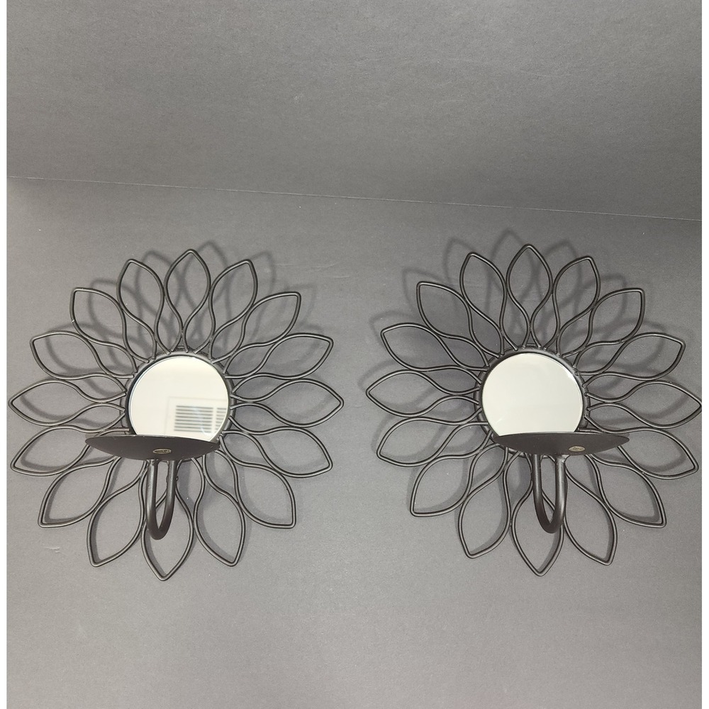 UNBRANDED Flower Wall Sconce Set OS Black Metal Mirror Candle Holder Home Decor